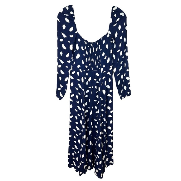 Reformation - Women’s ‘Sigmund’ Midi Dress in Splatter Print - Navy Blue, Size 2 - Picture 4 of 17